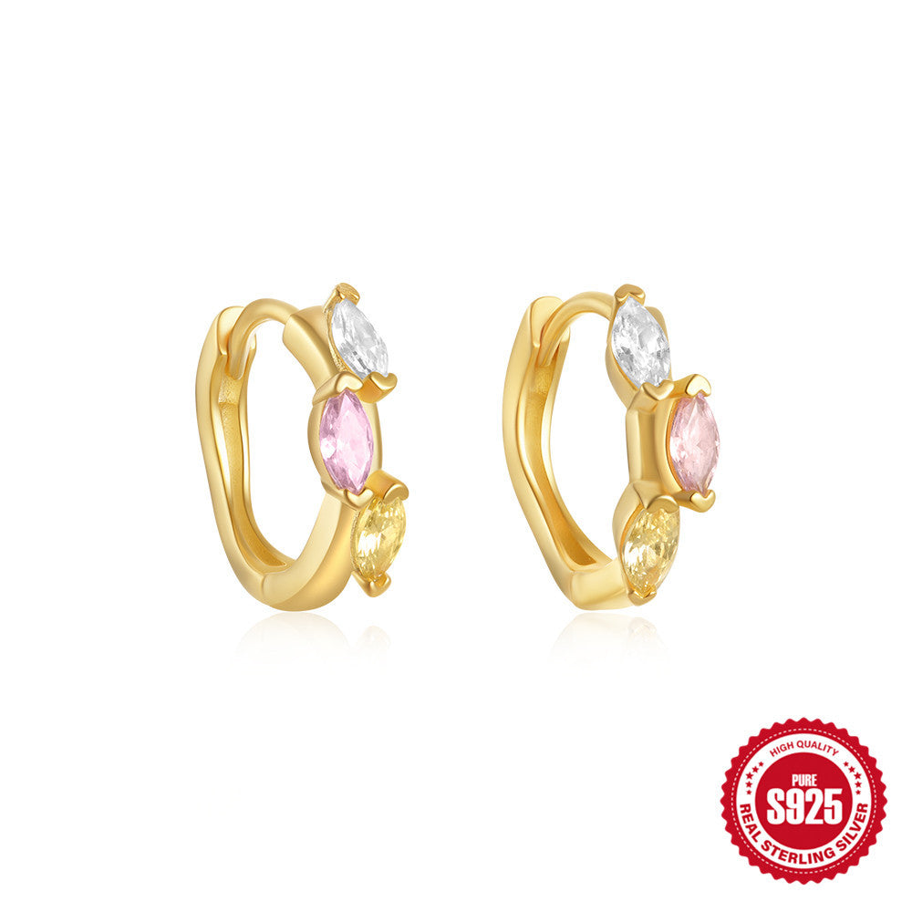 S925Sterling Silver Rainbow Colorful Star Moon Earrings Hoop Daily Wear Diamond-Studded Ear Clips Ear Jewelry for Women