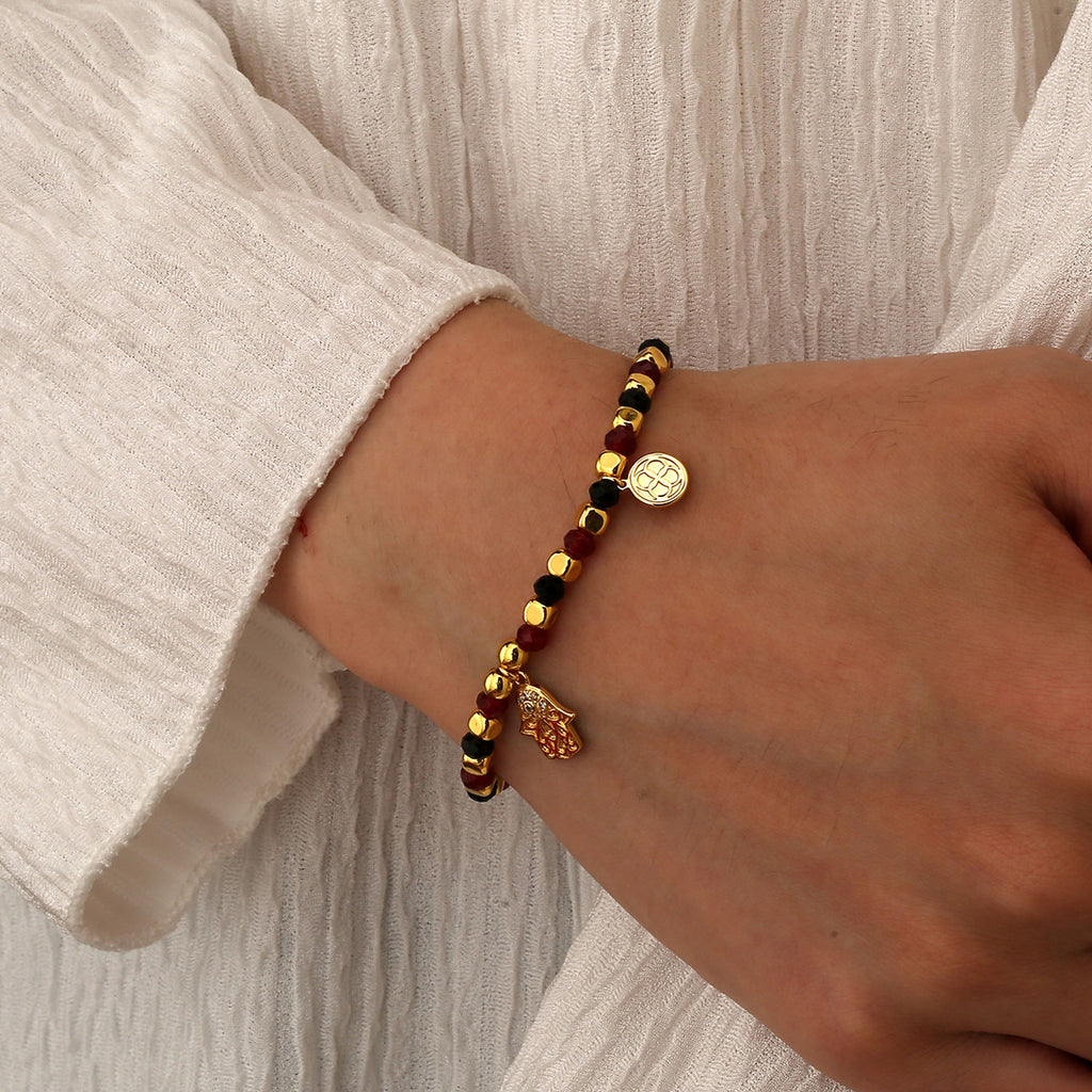 B0292 Bohemian Flower Inlaid Zircon Vintage Beaded Design Bracelet