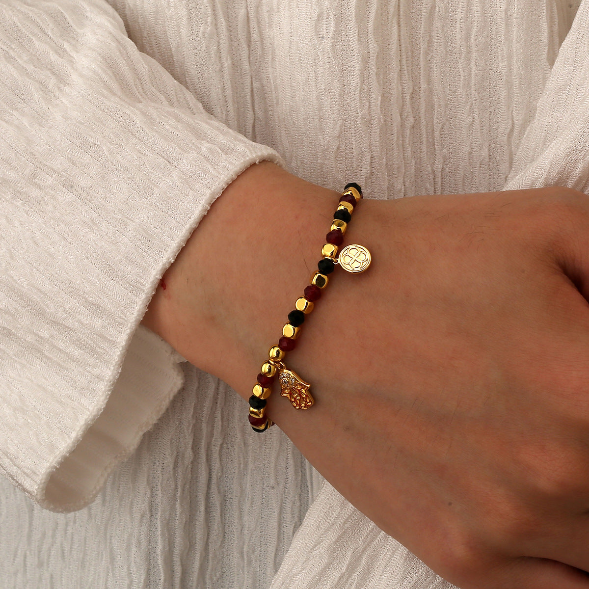 B0292 Bohemian Flower Inlaid Zircon Vintage Beaded Design Bracelet