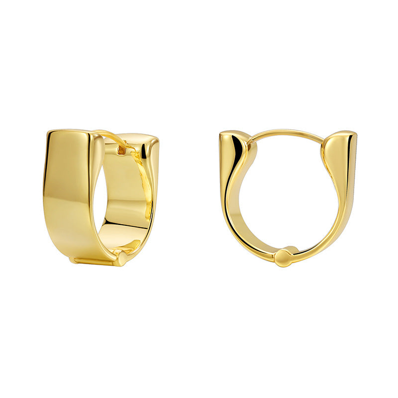 E0638 Glossy Simple Earrings for Women, Copper Gold-Plated, Vintage Wide Elegant Ear Clips