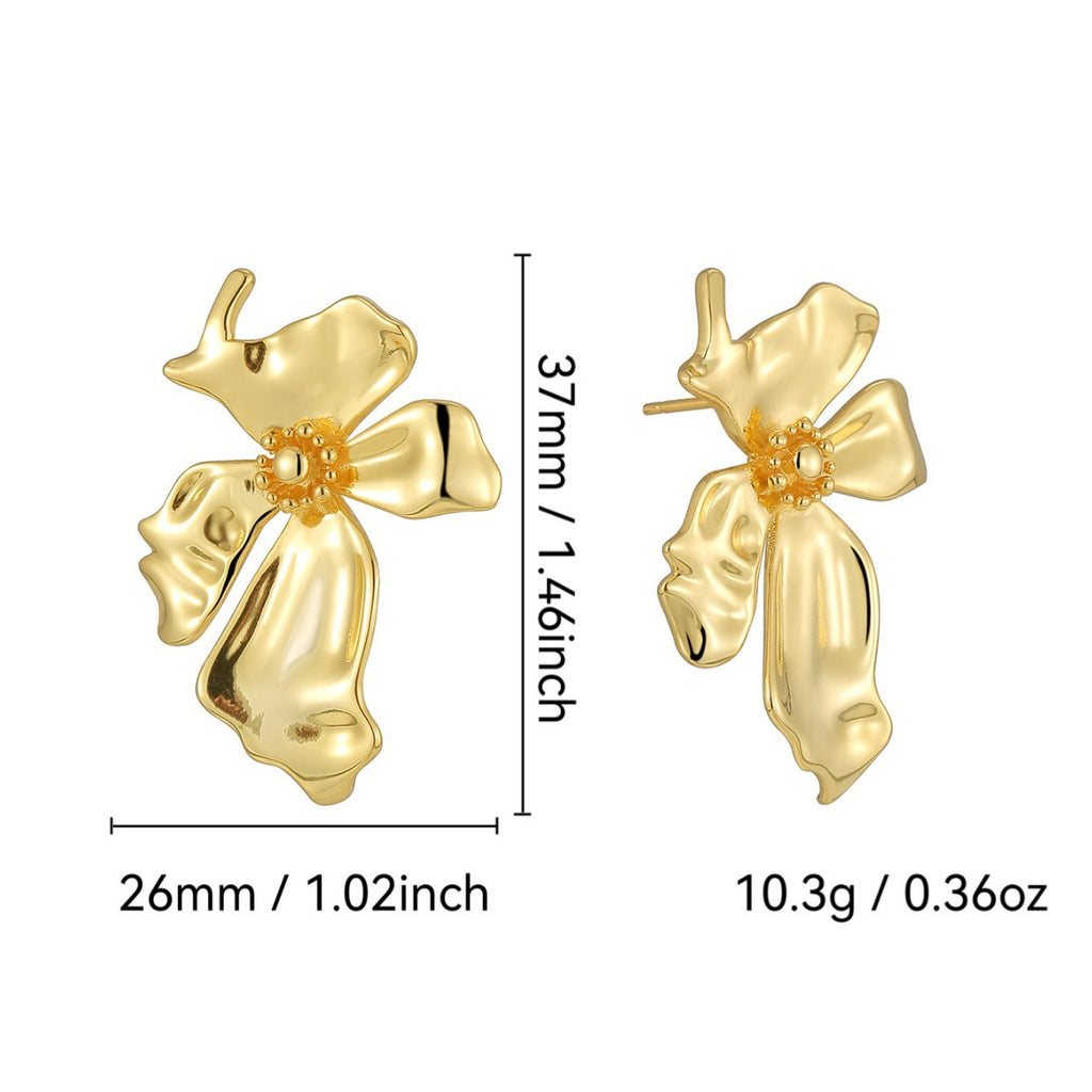E0700 Fashionable Minimalist Design Earrings for Women Brass Gold-Plated Concave Flower Earrings