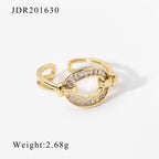 New 18K Gold Copper Inlaid Zircon Open Ring Fashion Retro Couple Ring Geometric Style for Women