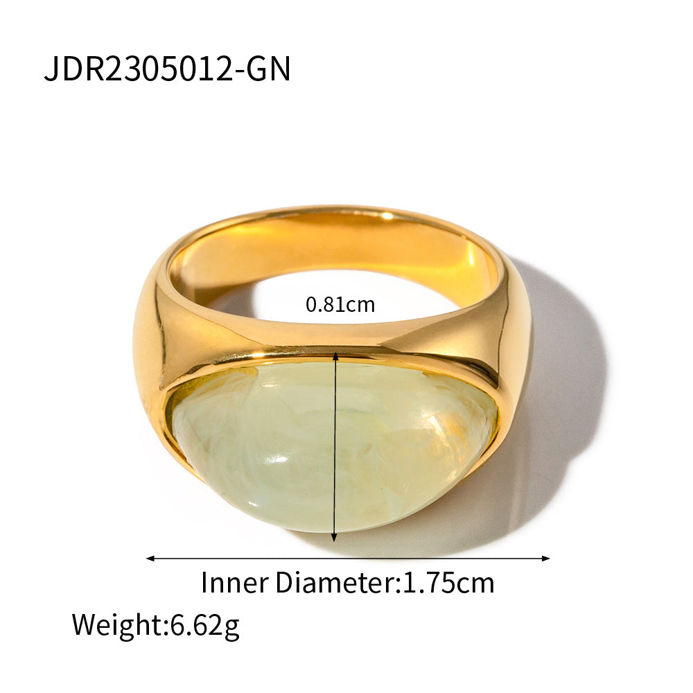 Trendy18k Gold Stainless Steel Resin Transparent Closed Ring Fashionable Non-Fading Jewelry