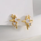 E0758 Korean Style Fashion Asymmetric Design Earrings for Women Star Shiny Zircon Inlaid Gender-Neutral Ear Jewelry