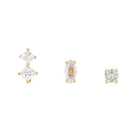 SE0261 S925Silver Three Rhombus Ear Bone Studs Design Sense Geometric Earrings Trendy Pendant