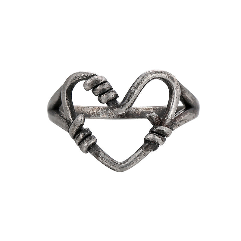 R0635 Fashion Knot Hollow Heart Ring for Women Ancient silver Retro Vintage Peach Heart Ring