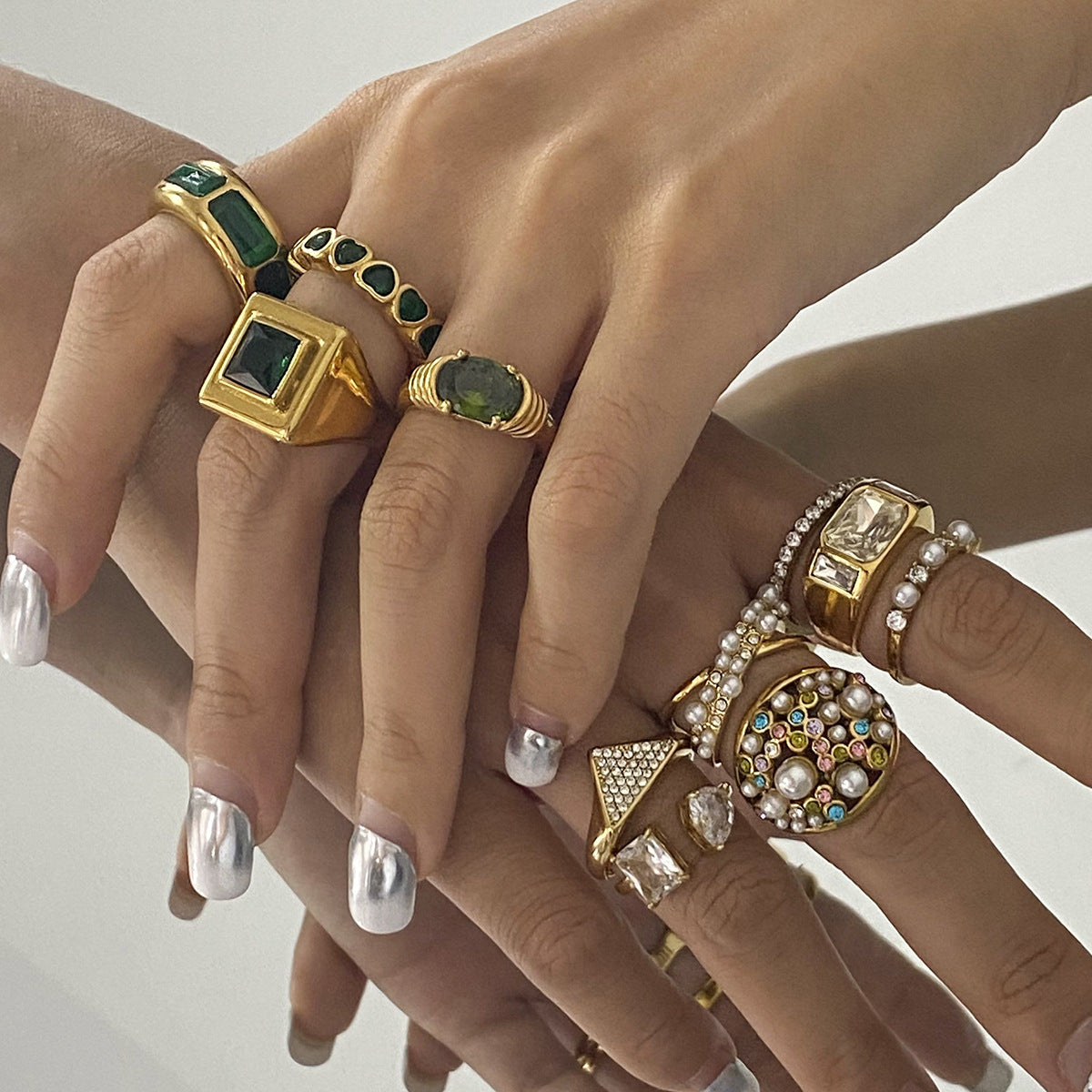 ring Stainless Steel Zircon Pearl Ring Jewelry