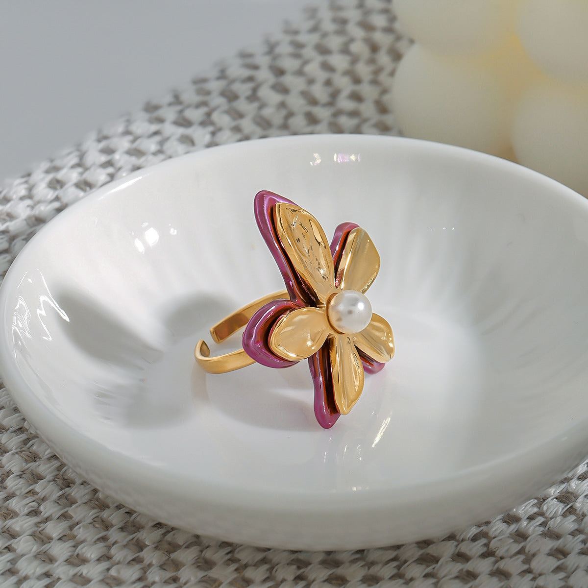 2H Pearl Ring Women's Design Flower Ring Stainless Steel rings