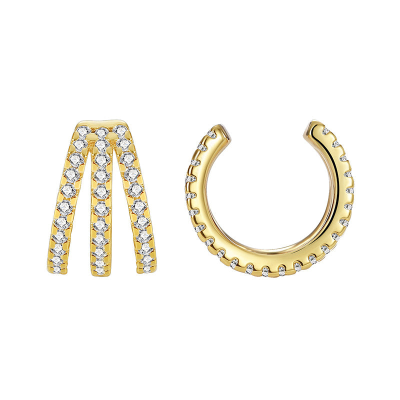 E0510 Simple Fashion Design Geometric Ear Clips for Women Copper Gold-Plated Micro-Inlaid Zircon Ear Jewelry