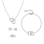 S0007  Korean Fashion Elegant Double Heart Bracelet Necklace Earrings Ring Four-Piece Set White gold Jewelry Set