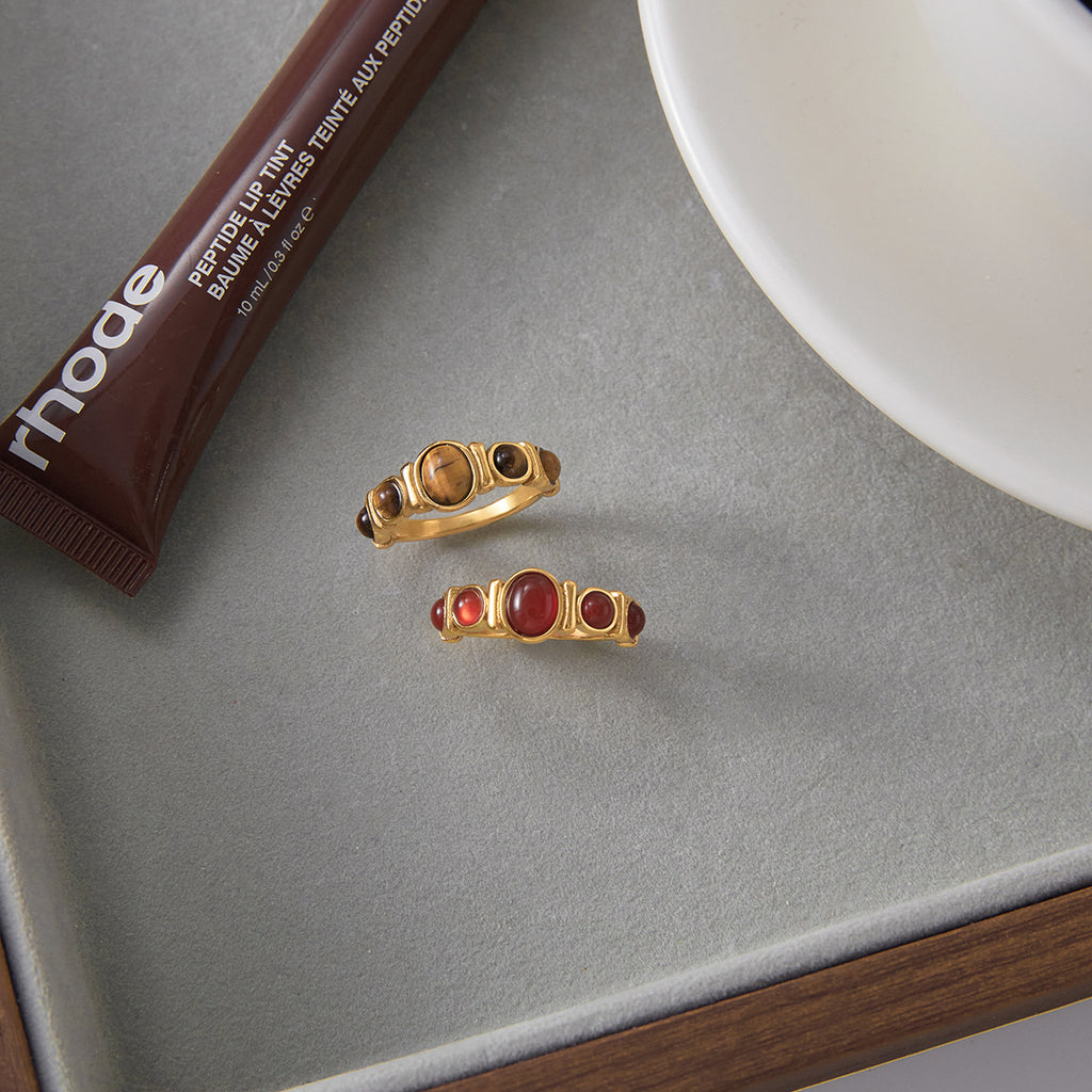 Tiger Eye Stone Ring Non-Fading Stainless Steel Agate Jewelry for Women rings