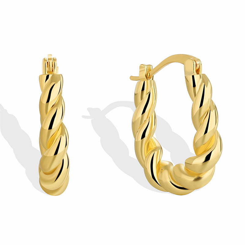 E0527 Minimalist Design Patterned Earrings Copper Gold Plated Simple Versatile Smooth Hoop Earrings
