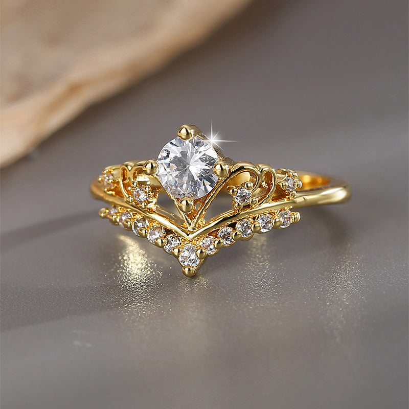 R0409 Fashion New Design Zircon Ring for Women Brass Gold-Plated Ring
