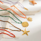 2H Stainless Steel Vacation Style Beaded Necklace Jewelry for Women, Non-Fading Collarbone Chain