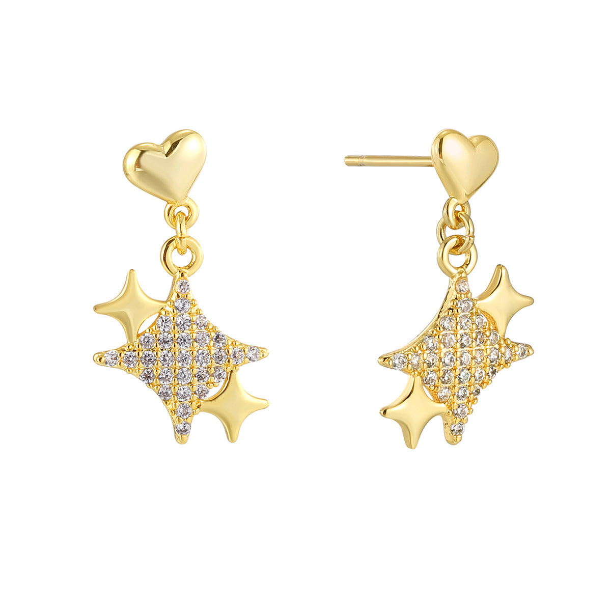 E0746 Korean Style Fashion Heart Earrings for Women Shiny Star Zirconia Earrings