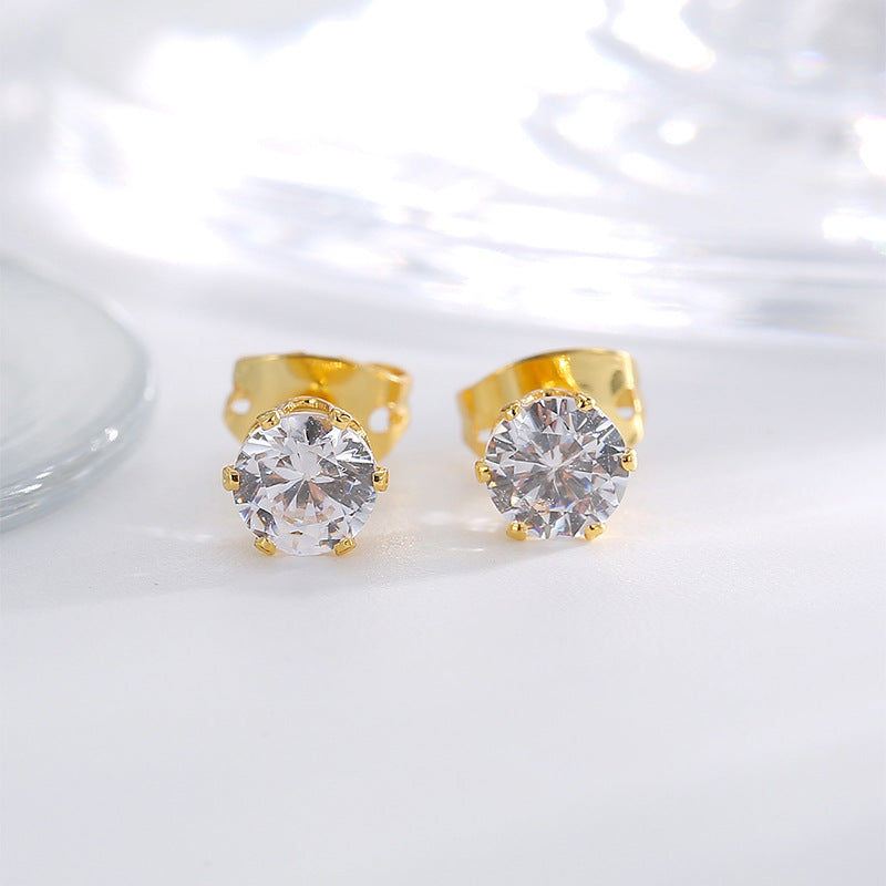 E0778 Design Earrings for Women, Brass Gold-Plated, Simple Crown Base with Zirconia Studs