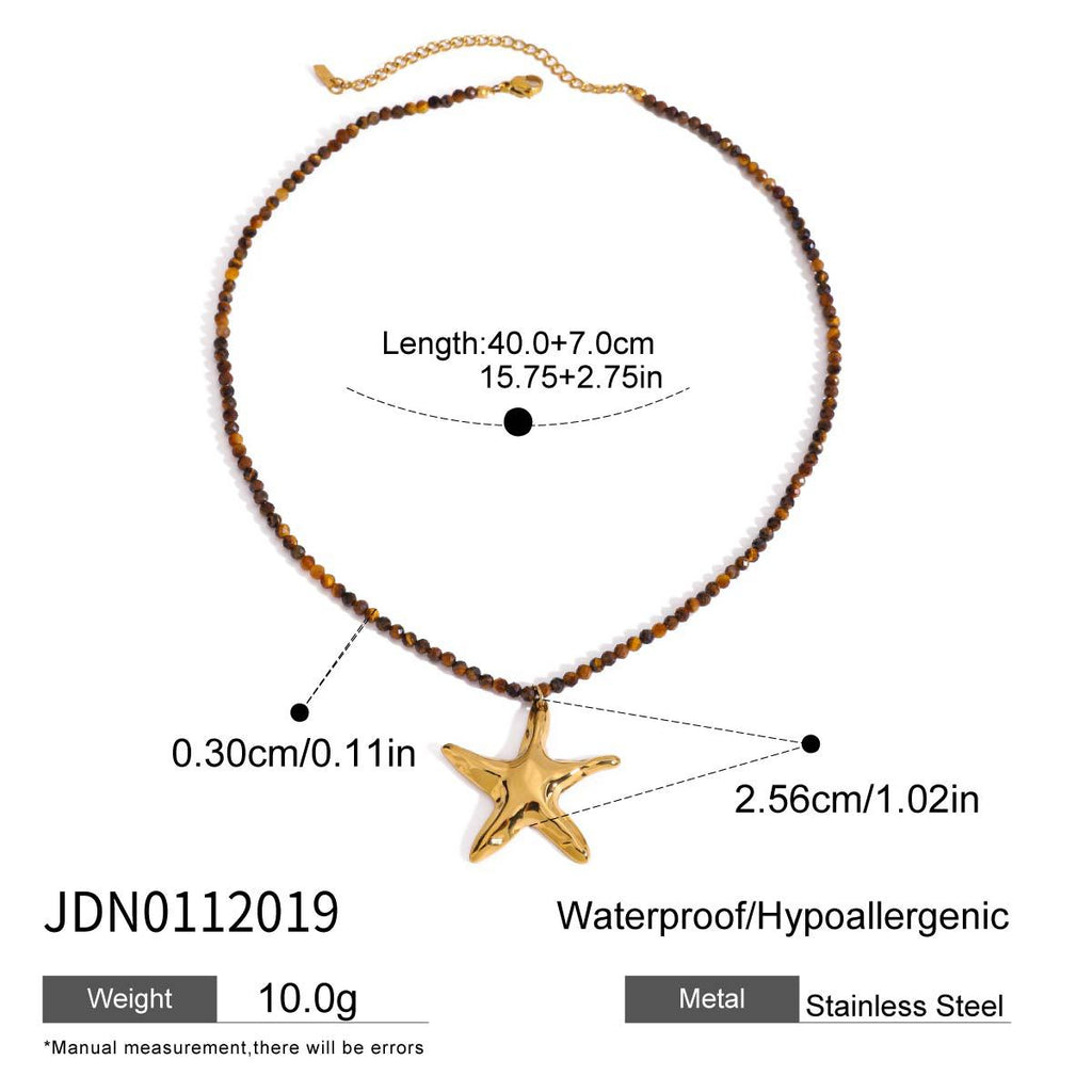 2H Stainless Steel Vacation Style Beaded Necklace Jewelry for Women, Non-Fading Collarbone Chain