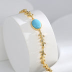 B0162  Korean Version of Mori Style Small Country Style casual and fashionable Oval Turquoise Bracelet for Women gold Branch Zircon