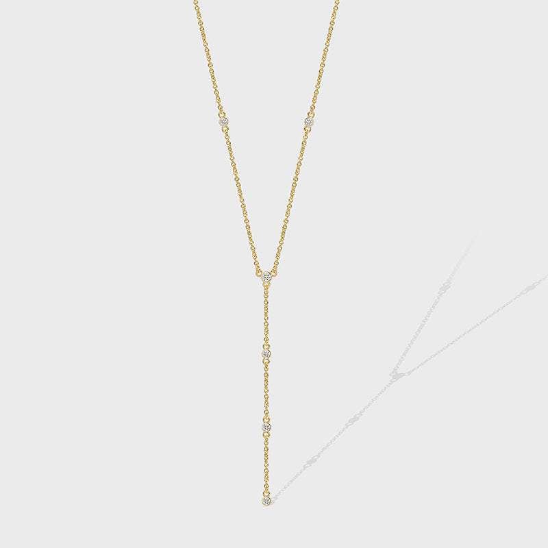 N0165 Minimalist Long Collarbone Chain Necklace French Romantic Zircon Inlaid Pendant