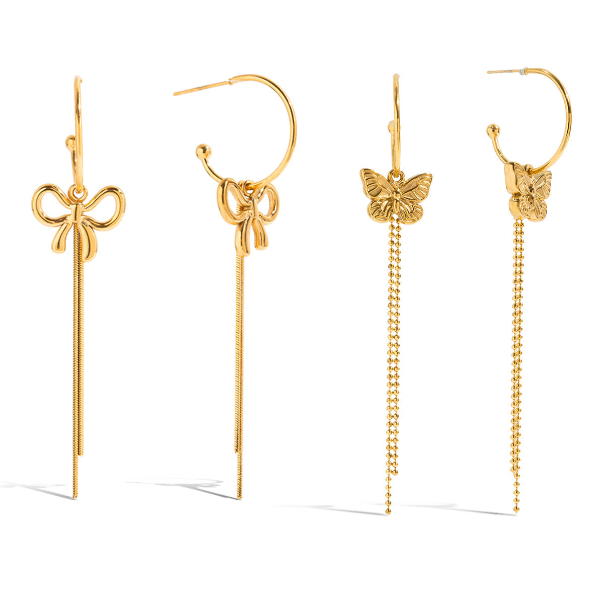 Butterfly Knot Stainless Steel Tassel Earrings Jewelry for Women