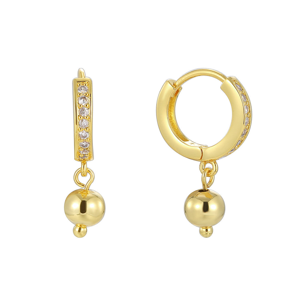 E0657 Fashion Mini Hoop Earrings for Women Gold-Plated Micro-Inlaid Zircon Small Round Bead Earrings