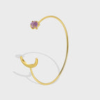 B0150 Korean Fresh Elegant Fashion Moon Shape Bracelet for Women Copper Plated with Real Gold Purple Stone Bangle