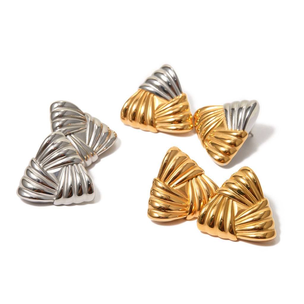 2H Trendy Geometry18k Gold Stainless Steel Woven Texture Color Block Triangle Stud Earrings Minimalist Earrings Cool Style