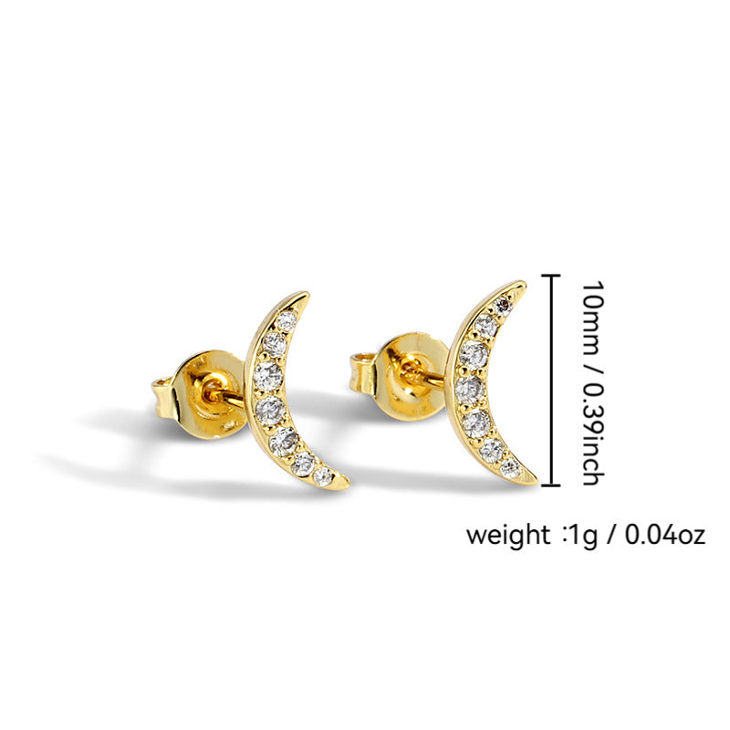 Charm&In Gold-Plated Zircon Crescent Earrings for Women Silver Ear Studs Moon Zircon Ear Bone Studs Ear Jewelry