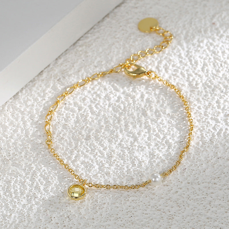 B0091 Factory Direct Jewelry gold Zircon Bracelet for Women Simple Style Copper Gold Plated Pearl Accessories