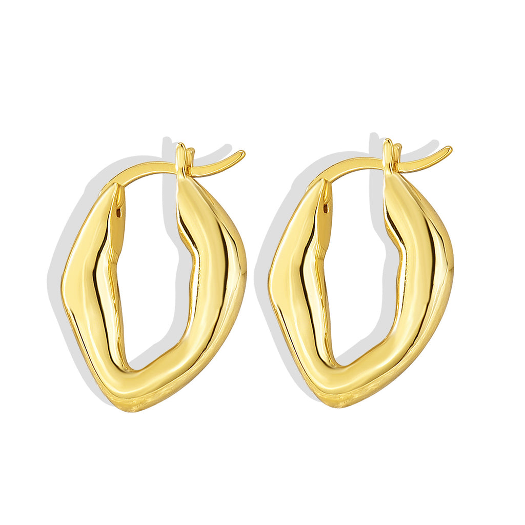 E0295 Fashion Metal Glossy Oval Earrings Irregular Concave-Convex Minimalist Style Women's Hoop Earrings Studs