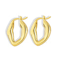 Gold-Plated Brass Oval Sculptural Stud Earrings with a asymmetric design profile