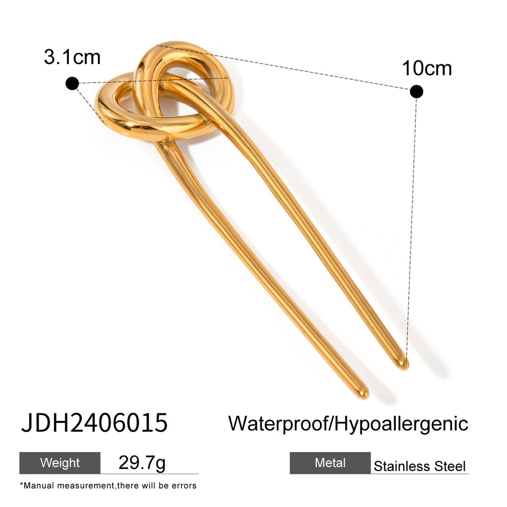 Trendy Fashion Stainless Steel Alkaline Water Knot Hairpin for Women18K Golden Glossy Knot Hair Fork