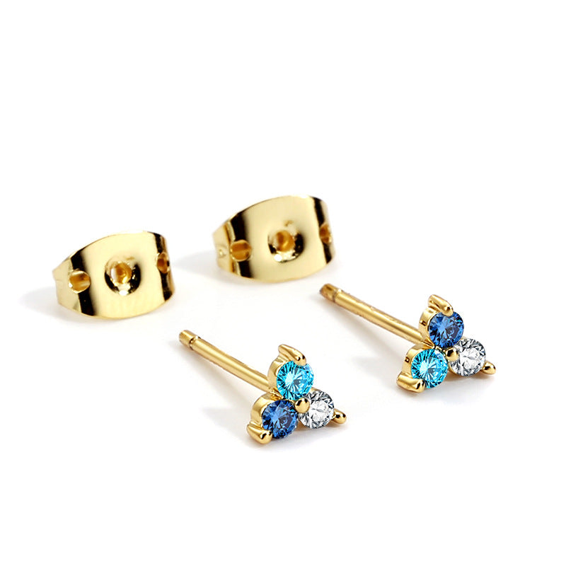 925Silver Needle Blue Gradient Zircon Mini Earrings for Women, Color-Block Earrings, Hypoallergenic Earrings