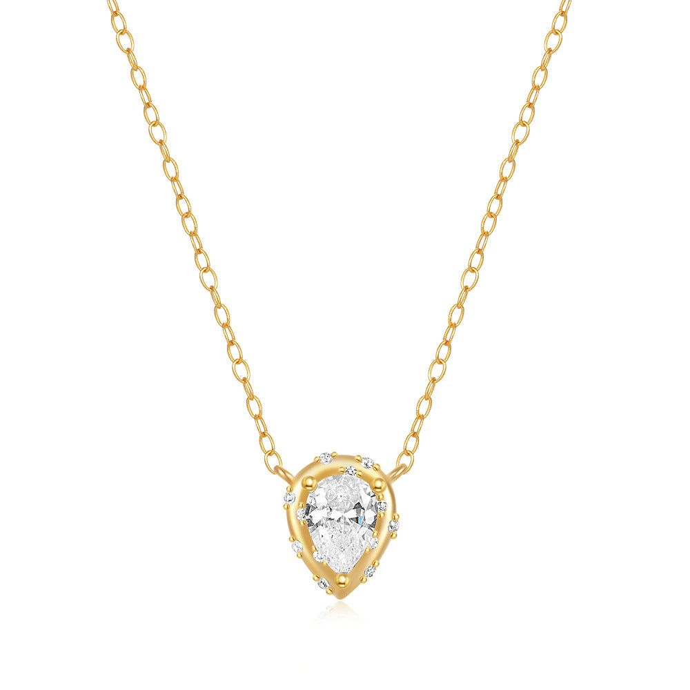 S925 Sterling Silver Water Drop Collarbone Necklace With Zircon