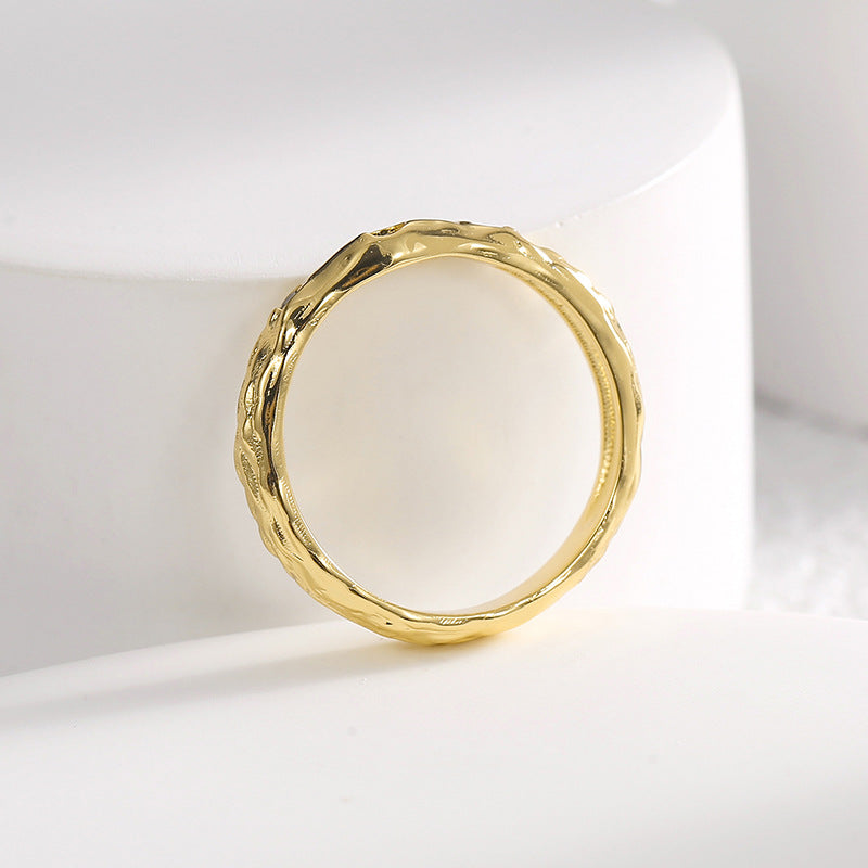 R0463 Simple Black Zircon Ring for Women Fashion Irregular Concave Texture Ring