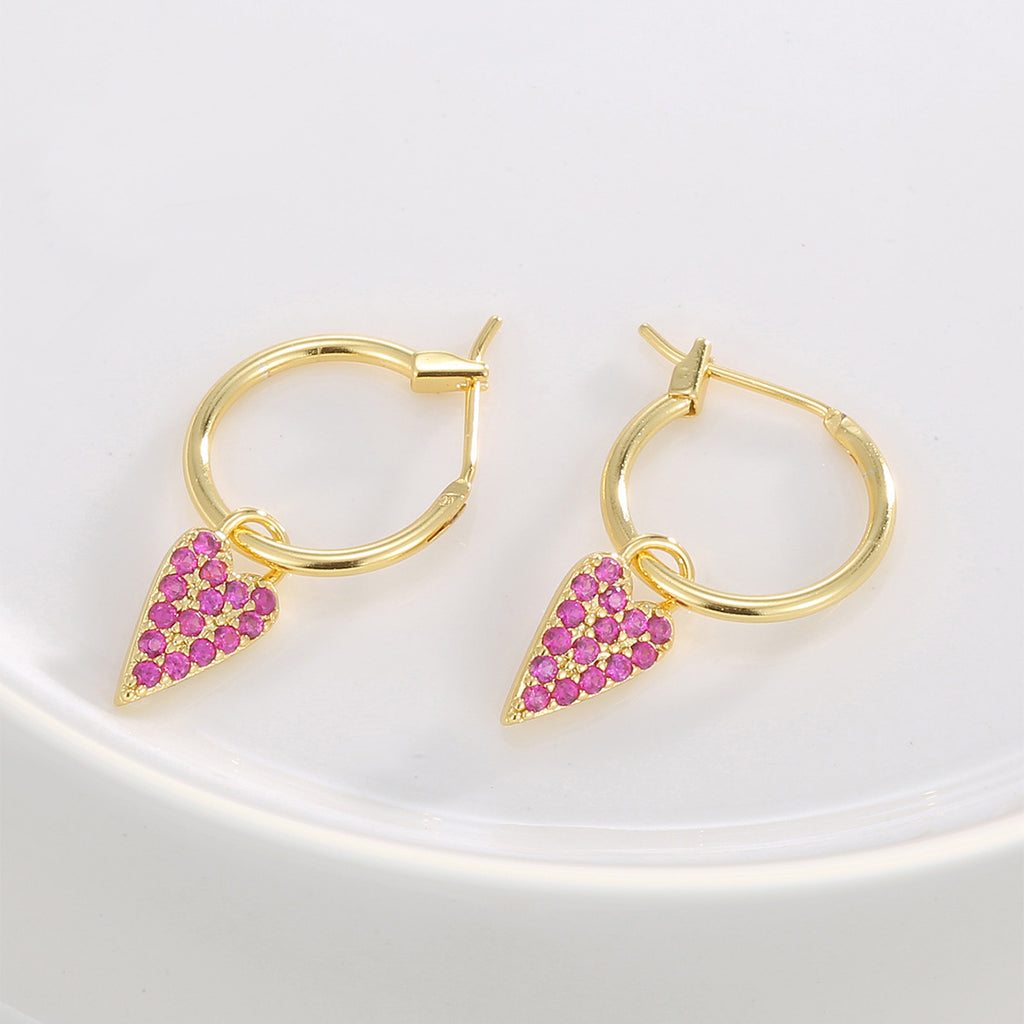 E0805 Design Sense Earrings for Women, Gold-Plated Heart with Purple Zircon Inlay