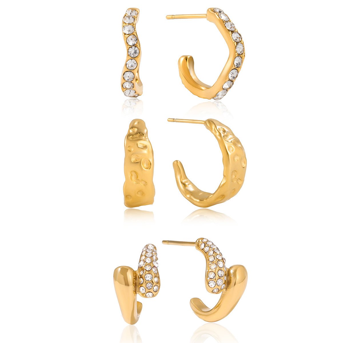 Zircon C Hoop Earrings Stud Stainless Steel Jewelry for Women Non-Fading