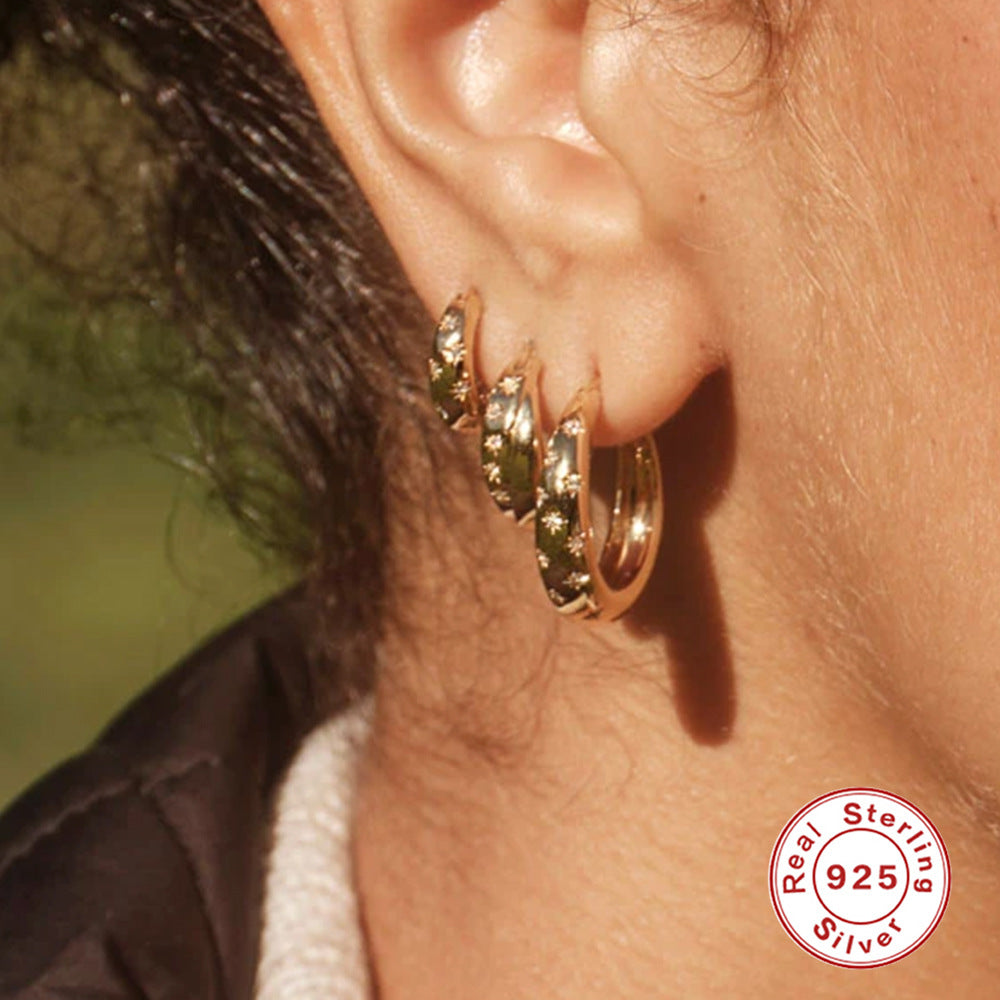 S925Pure Silver Classic Inlaid Diamond Five-Pointed Star Eight-Pointed Star Hoop Earrings Ear Clips Ear Jewelry Hot-Selling High-End Earrings