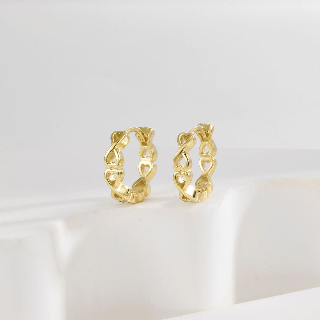 SE0263 S925Silver Simple Hollow Heart Earrings Plated14k Gold Ear Studs