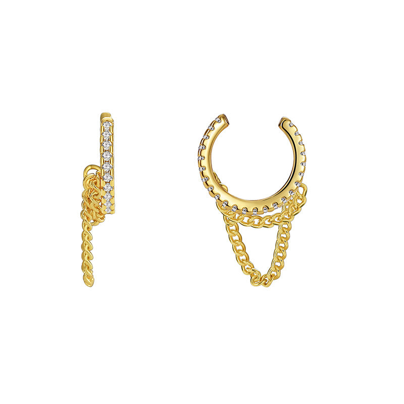 E0511 Korean Style Design Earrings Female Copper Plated Real Gold Micro Inlaid White Zircon Ear Clip