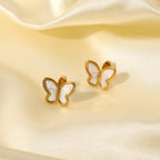 2H French Elegant Fashion Style18K Gold Natural White Shell Butterfly Shape Stainless Steel Earrings for Women