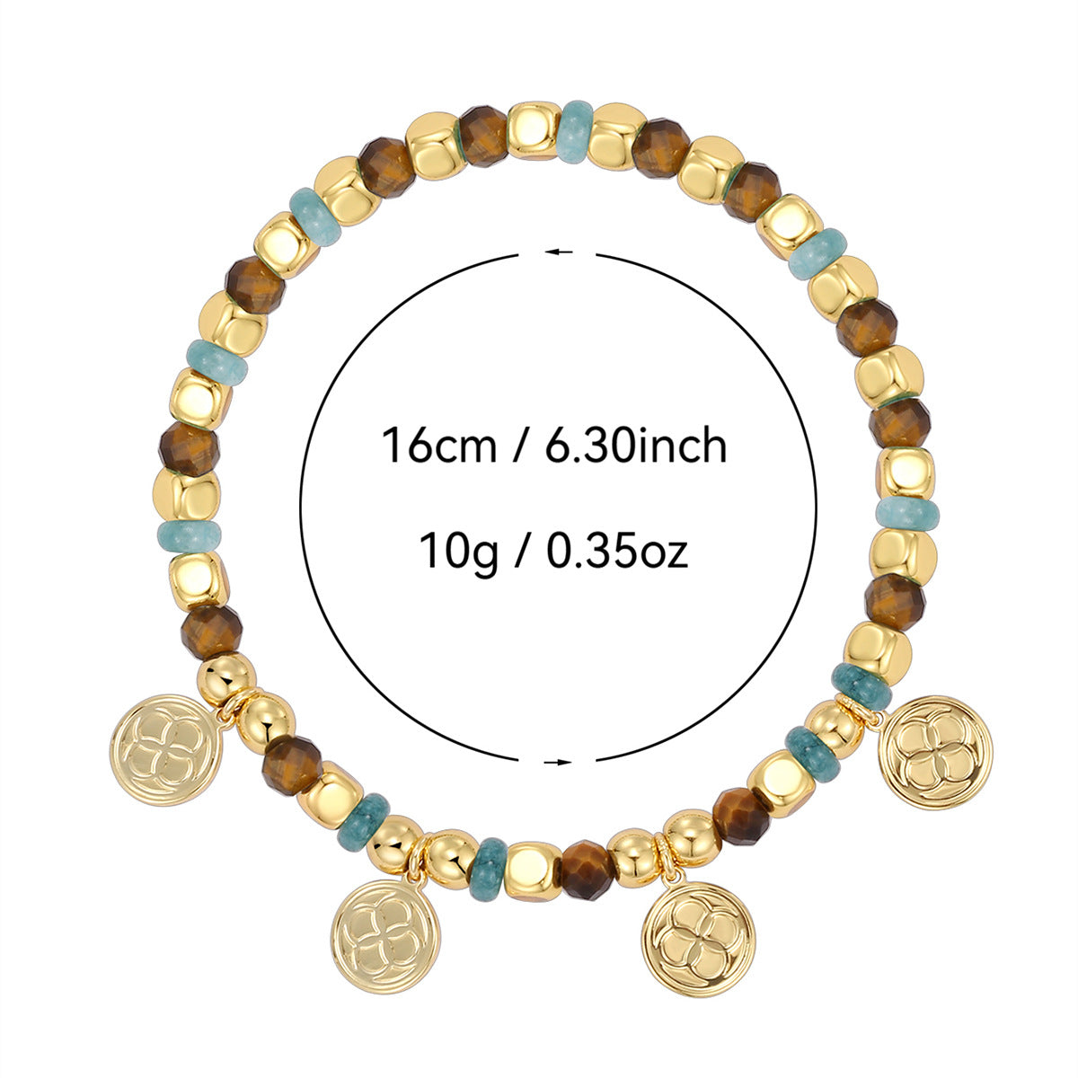 B0279 Round Beaded Bohemian Vintage Chalcedony Tiger Eye Stone Bracelet Trendy