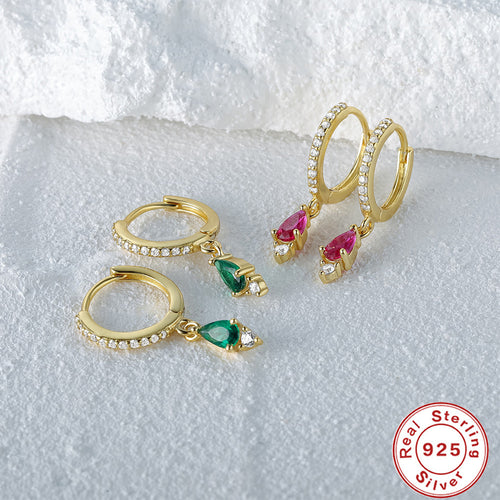Colorful Water-Drop Zircon 925 Sterling Silver Hoop Earrings — side profile