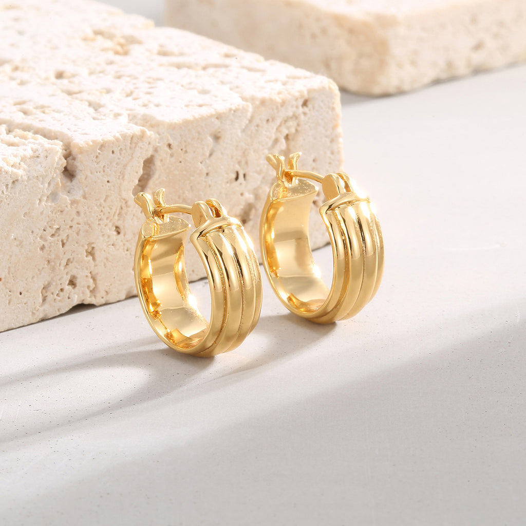 E0251 Three-layer Glossy Gold-plated Earrings for Women, Simple and Lazy Style Design Earrings