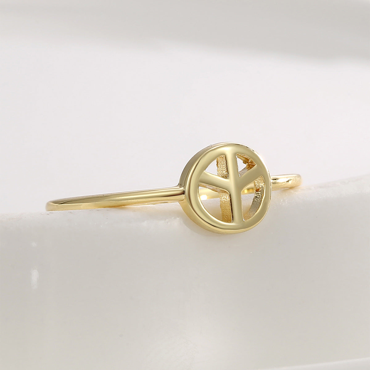 R0697 Vintage Minimalist Design Ring for Women Copper Plated18K Gold Anti War Peace Sign