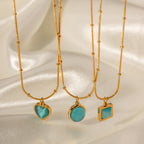 2025New Year's Stainless Steel Blue Cat's Eye Square Necklace Design Fashion Item