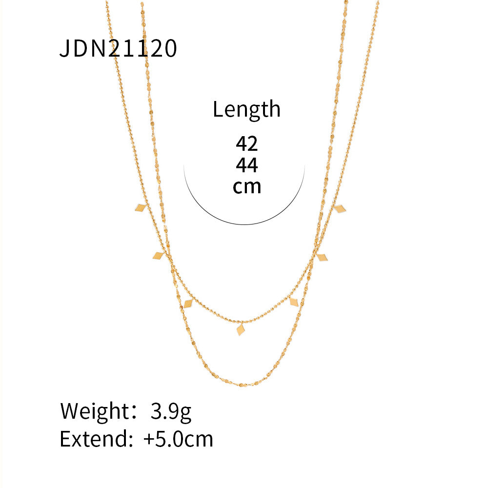Classic and Simple Necklace Jewelry18K Gold-plated Stainless Steel Double-layer Tassel Sequin Bead Chain Necklace for Women