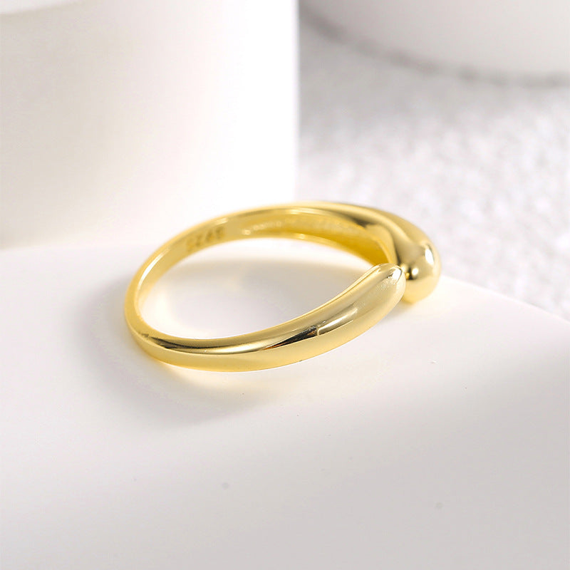 R0464 Fashion Minimalist Smooth Ring for Women Copper Plated with Real Gold Cool Open Adjustable Ring