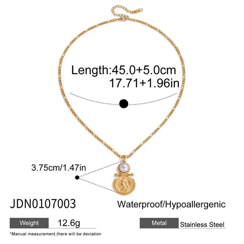 Coin Resin Pearl Pendant Necklace Accessories Female Clavicle Chain Stainless Steel Jewelry