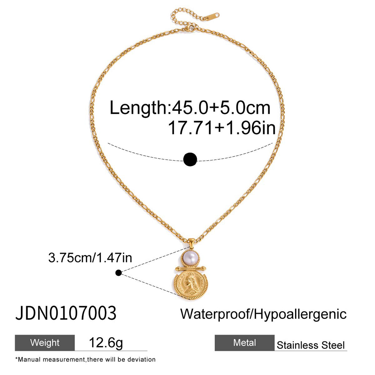 Coin Resin Pearl Pendant Necklace Accessories Female Clavicle Chain Stainless Steel Jewelry